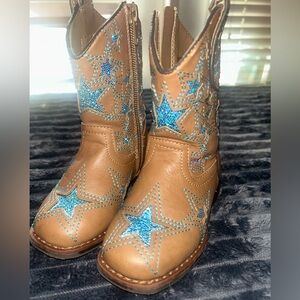 wonder nation Brown Kids Cowboy Boots with Blue Star Inlay